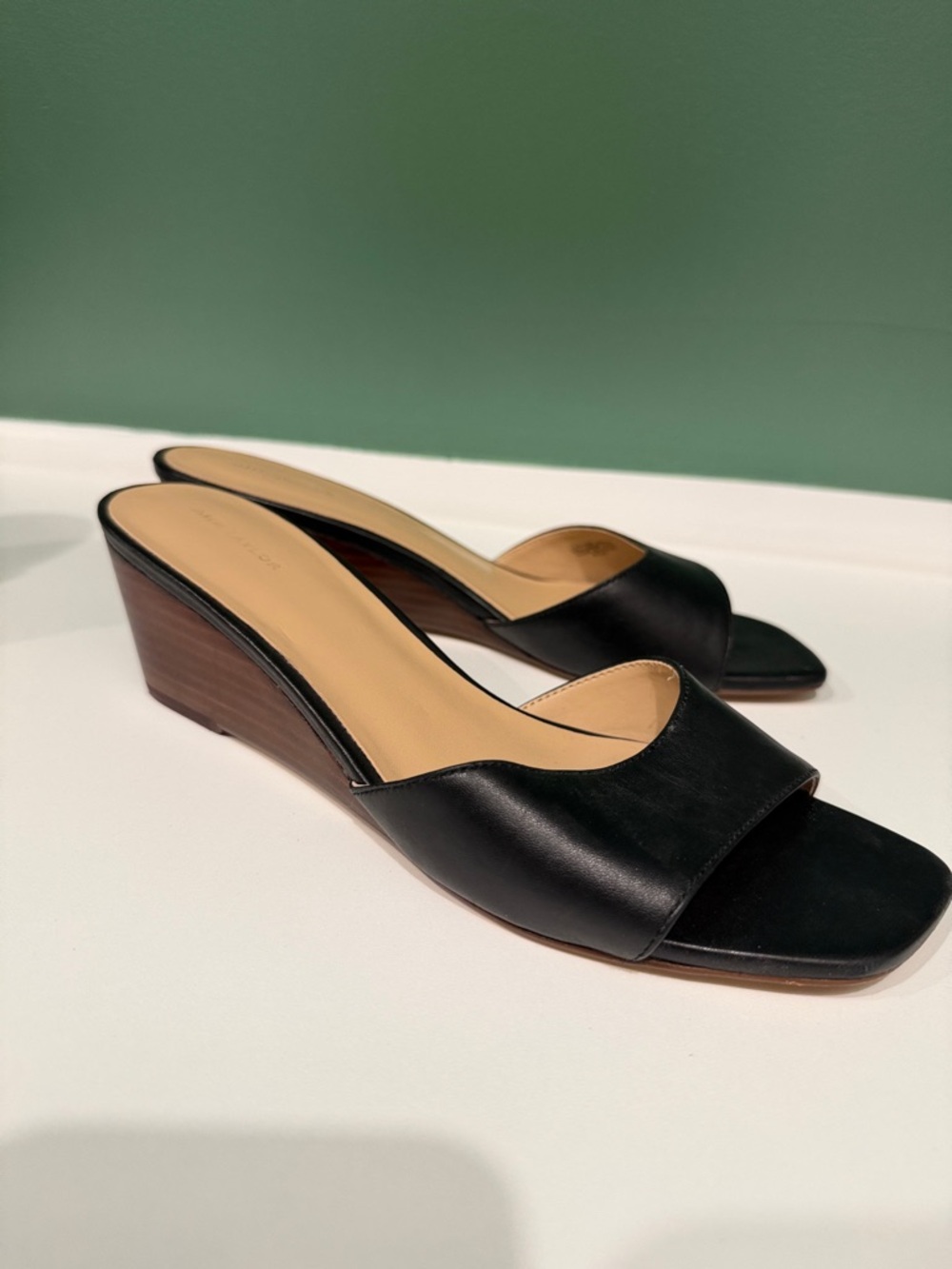 Ann Taylor Black Leather Open-Wedge Slide Mules - Picture 3 of 8